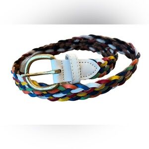 Vintage Colorful Rainbow Leather Braided Belt Gold Hardware Size S/M